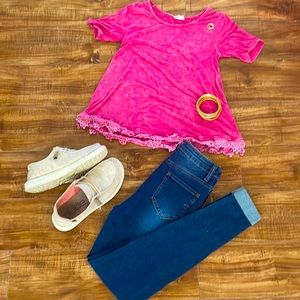 Pink Hayden girls dressy top with lace on the bottom super cute and comfy!
